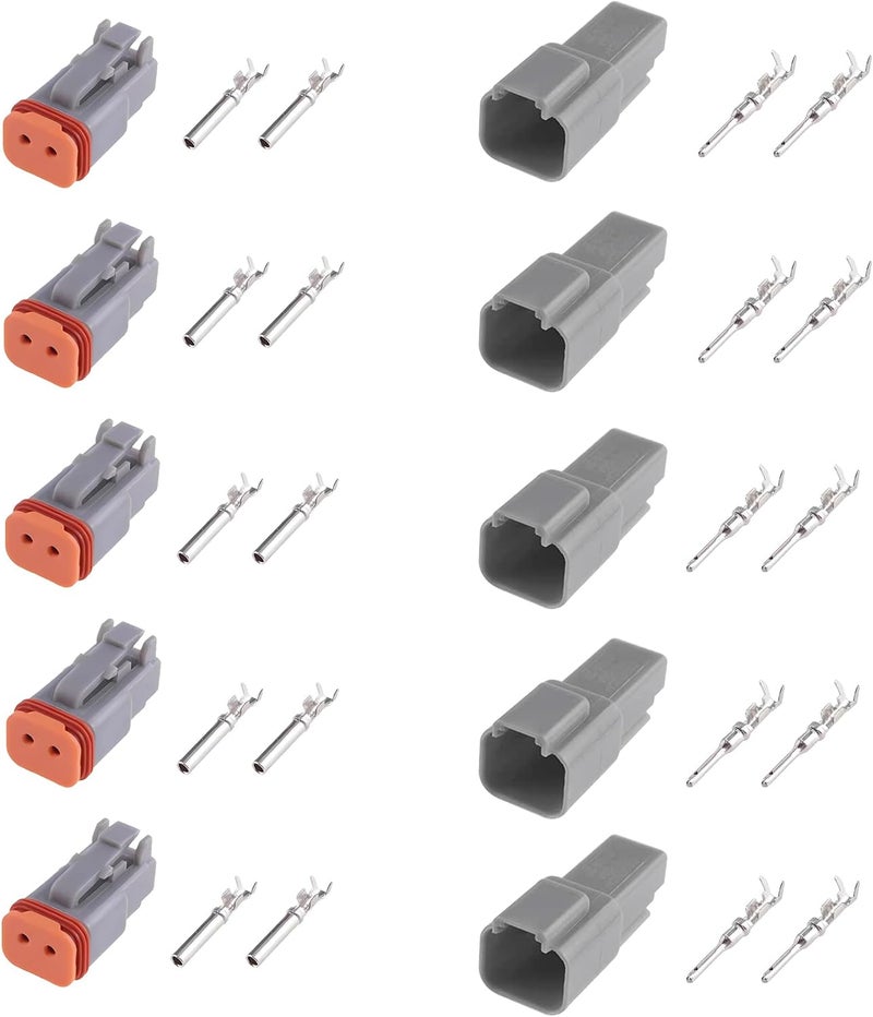 GUIRUIMOON Store Deutsch DT 2 Pin Connector Kit, Waterproof Male Female Plug Socket Quick Disconnect,Stamped Contacts Gauge 14-20 AWG Wire for Cars, Motorcycles.（2P 5 sets） - Image 1